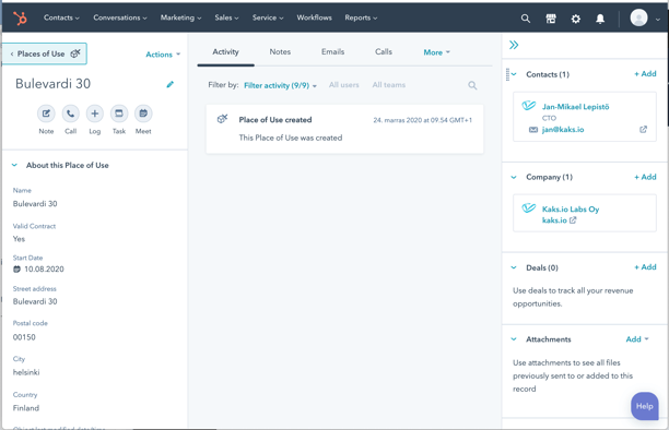 HubSpotin custom objekteilla on oma näkymä, kuten muillakin standardiobjekteilla