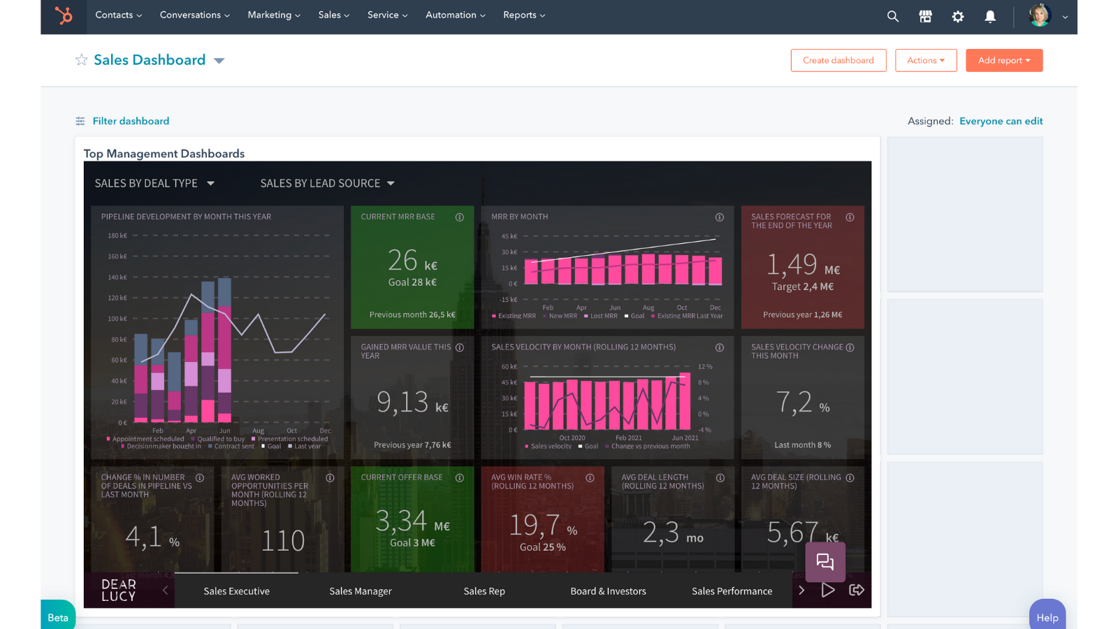 Dear Lucy - embed external content on dashboard - hubspot update june 21