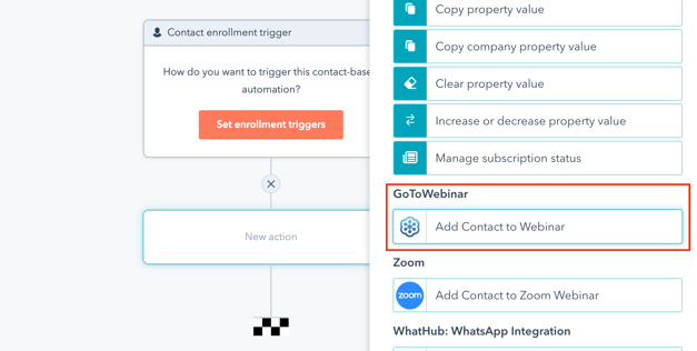 Add contacts to GoToWebinar events through HubSpot's workflows