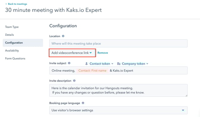 Add Google Meet links to HubSpot meetings-module