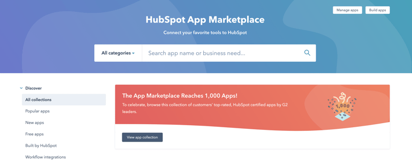 HubSpot App Marketplacessa nyt 1000 appia!