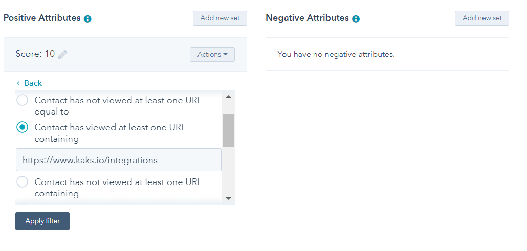 Lead Scoring example postive and negative attributes