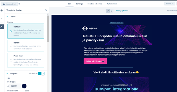 HubSpot email editor