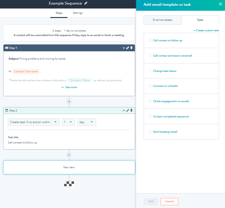 HubSpot Sequence queue example